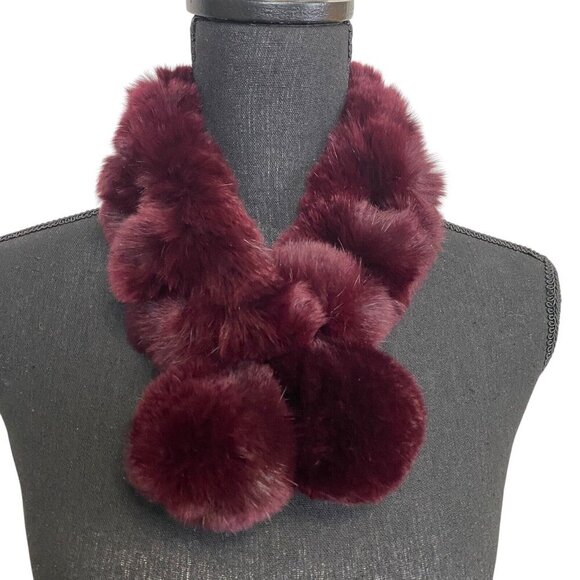 Rabbit Fur Scarf Adjustable 27" x 3" Maroon - Picture 1 of 3